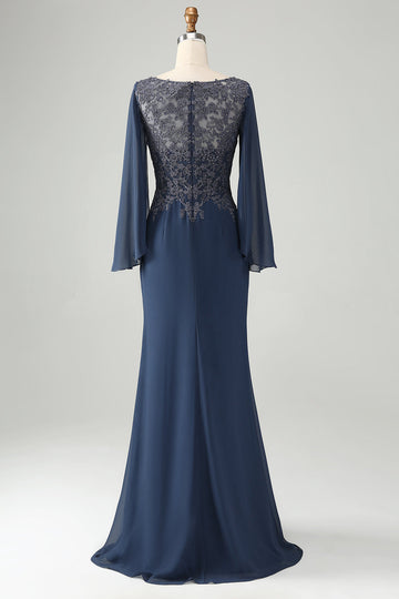 Glitter Twilight Mermaid V-ringad pärlstav brudens mor klänning med applikationer